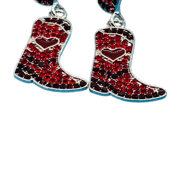 Red Rhinestone Cowboy Boot Earrings - Picture 2 of 5